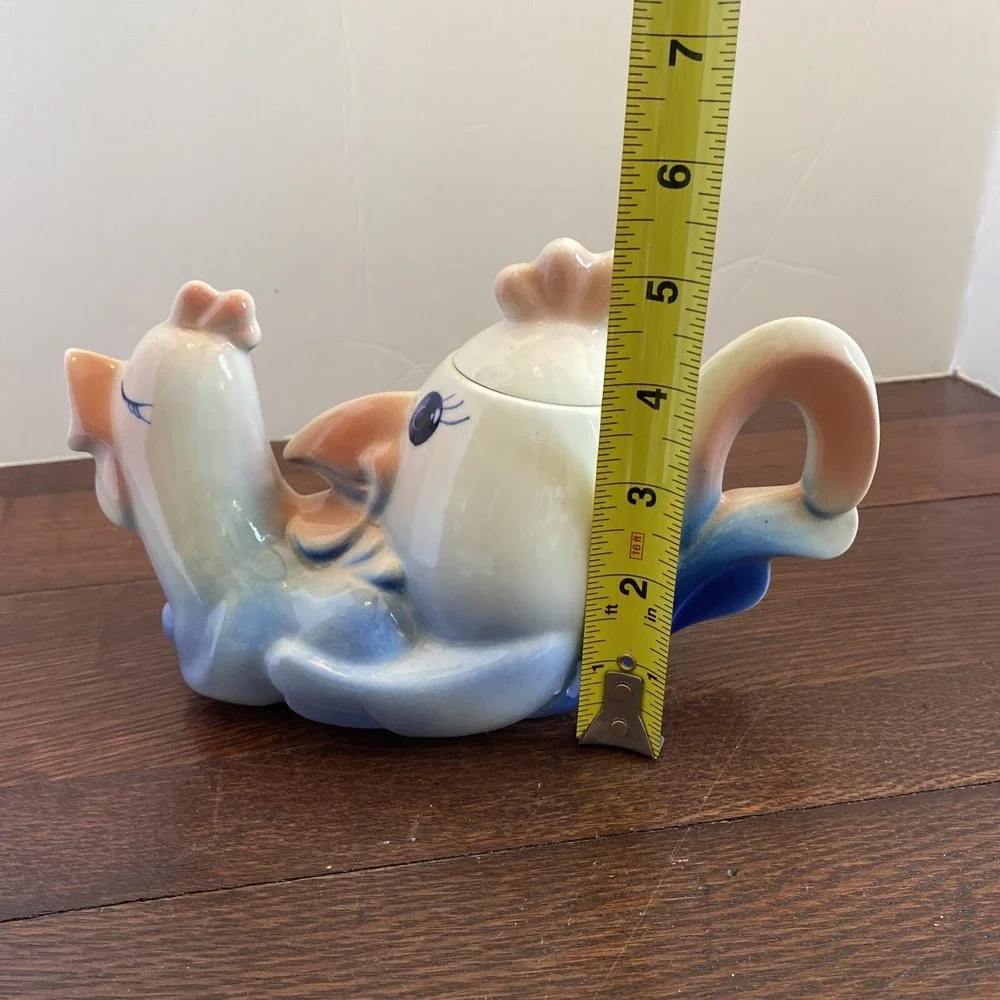 Vintage Teapot with lid- Rooster with Hen, Japan,‎ Pinks And Blues, Rare